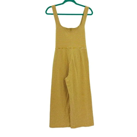Saylor Heathe Striped Jumpsuit Yellow White Stripe Wide Leg Tie Front Size Small